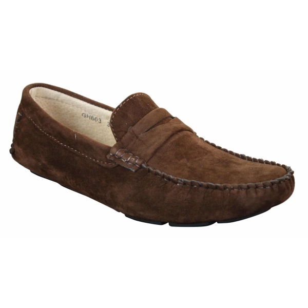Mens Slip On Suede Leather Shoes Moccasin Loafers Smart Casual Brown Beige