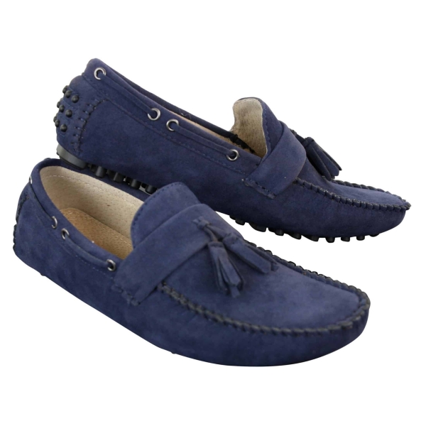 Mens Suede Brown Navy Tassle Loafers Driving Shoes Moccasins Slip On Leather