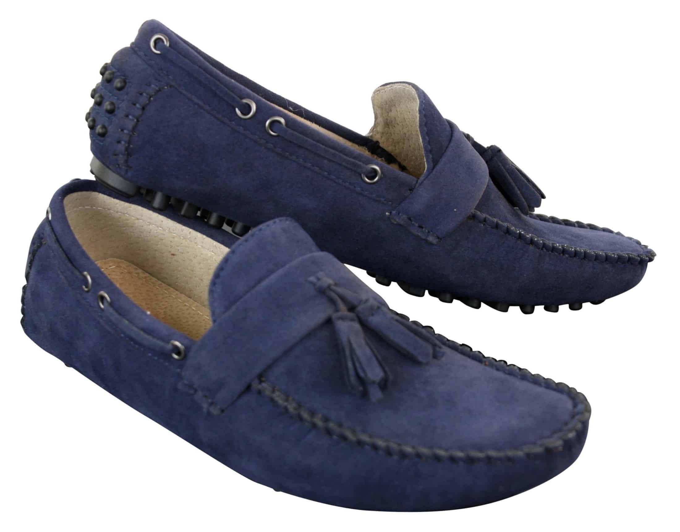 Mens Suede Brown Navy Tassle Loafers Driving Shoes Moccasins Slip On ...