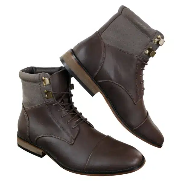 Galax GLX3517 Mens Slim Fit Vintage Retro Sherlock Laced Smart Casual Ankle Boots Leather