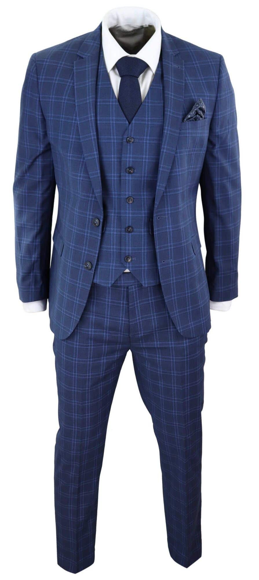 Harry Brown - Men's Blue Check 3 Piece Suit | Happy Gentleman