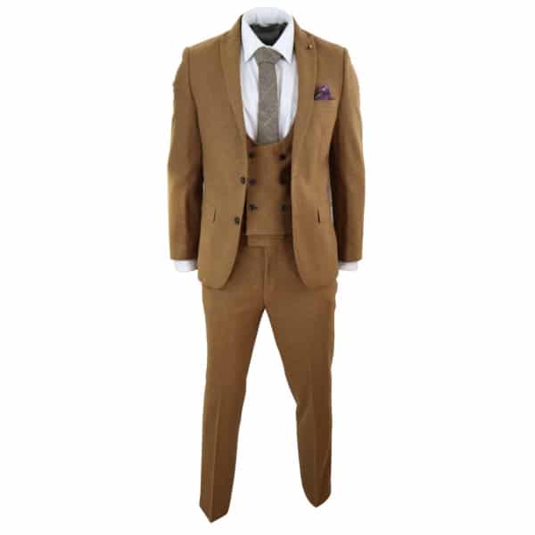 Harry Brown - Mens Tan Brown Wool 3 Piece Suit