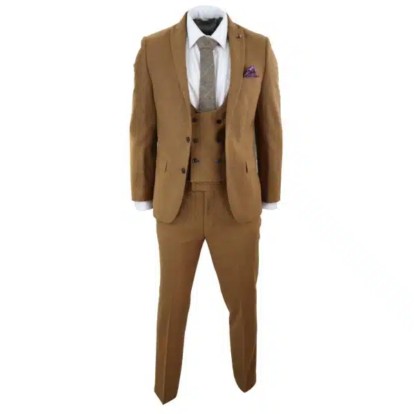 Harry Brown - Mens Tan Brown Wool 3 Piece Suit