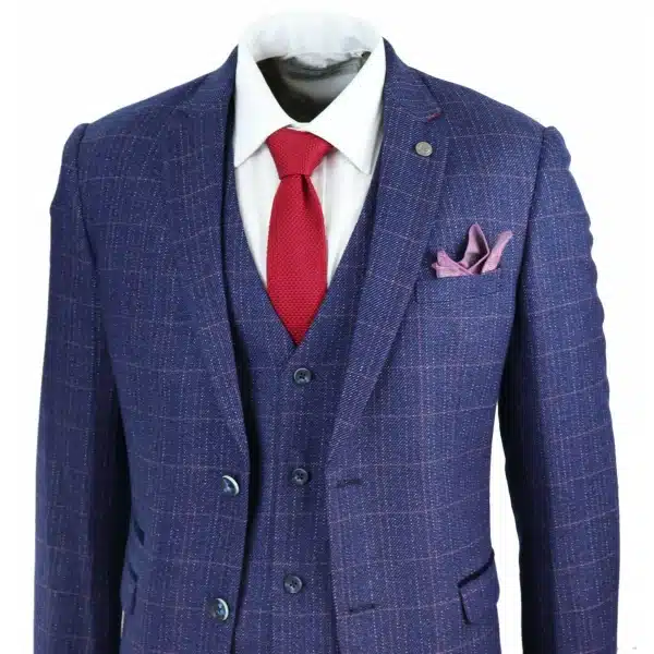 Mens Blue Purple Check 3 Piece Suit