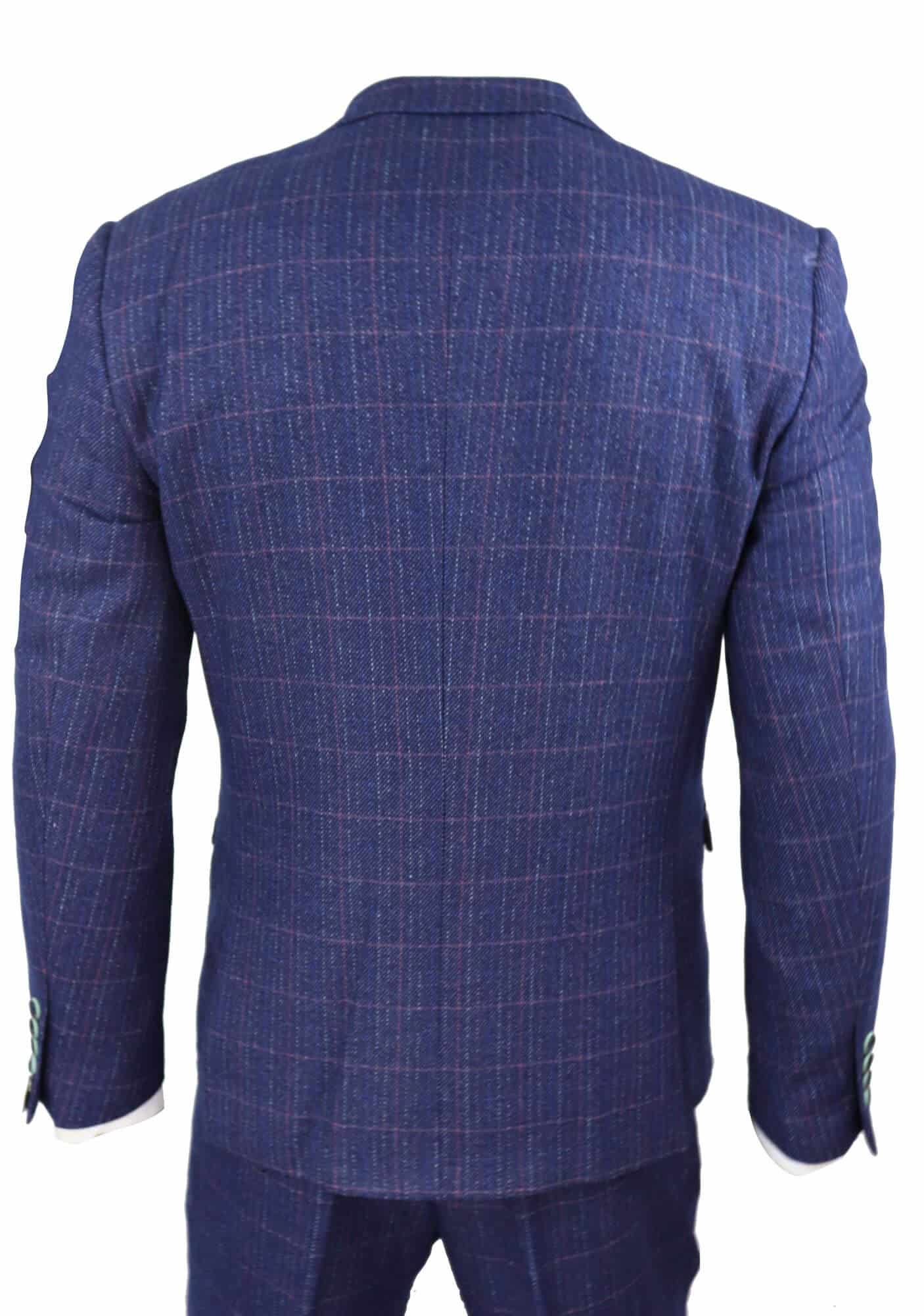 Mens Blue Purple Check 3 Piece Suit: Buy Online - Happy Gentleman