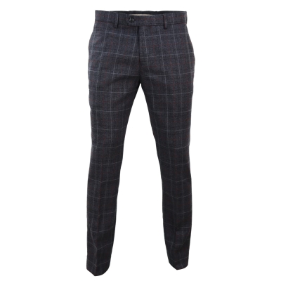 Mens Tweed Check Vintage Trousers - Charcoal