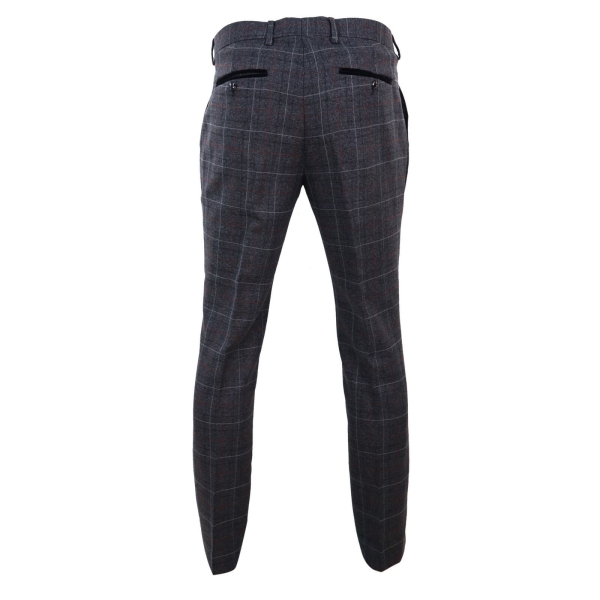Mens Tweed Check Vintage Trousers - Charcoal
