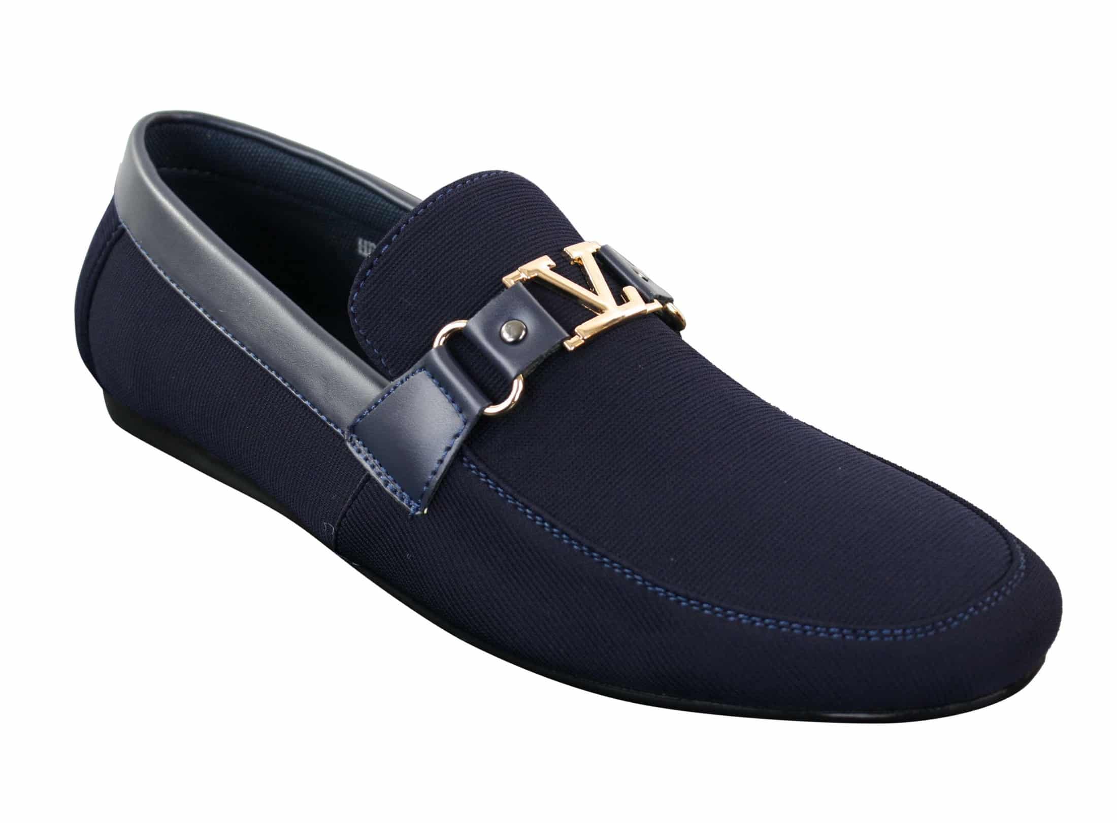 Men's Navy Louis Vuitton LV Leather Loafers Shoes Blue