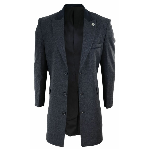 Herringbone Tweed 3/4 Long Overcoat-Charcoal