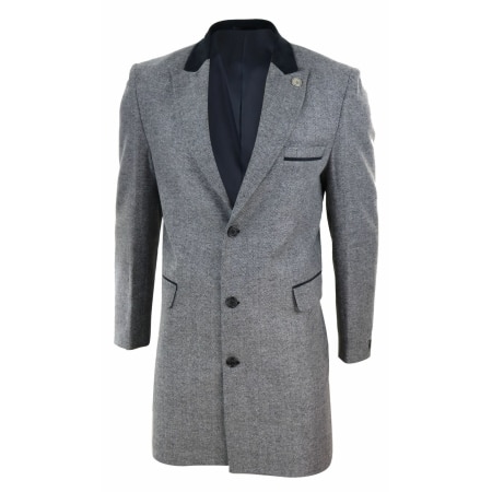 Herringbone Tweed 3/4 Long Overcoat-Grey: Buy Online - Happy Gentleman