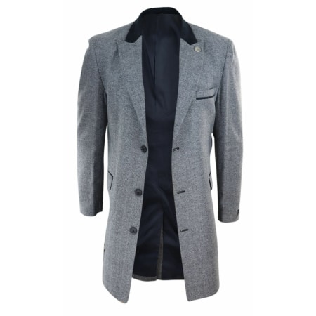 Herringbone Tweed 3/4 Long Overcoat-Grey: Buy Online - Happy Gentleman ...