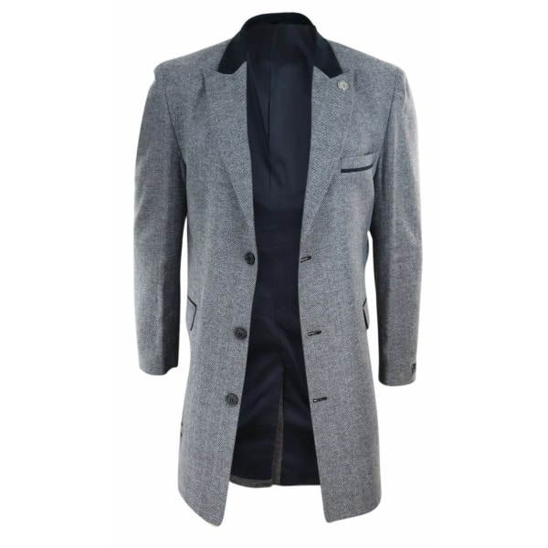 Herringbone Tweed 3/4 Long Overcoat-Grey
