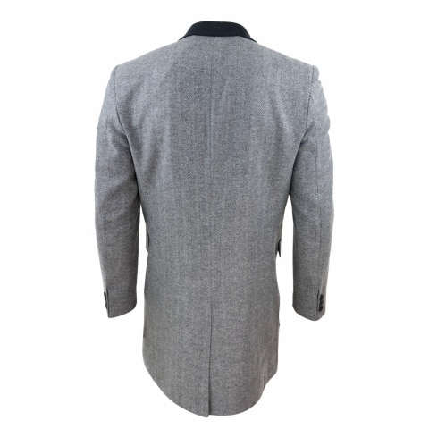 Herringbone Tweed 3/4 Long Overcoat-Grey: Buy Online - Happy Gentleman