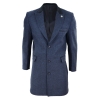 Herringbone Tweed 3/4 Long Overcoat-Navy