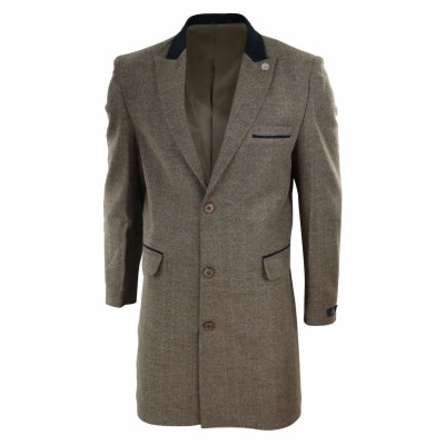 Herringbone Tweed 3/4 Long Overcoat-Oak: Buy Online - Happy Gentleman ...