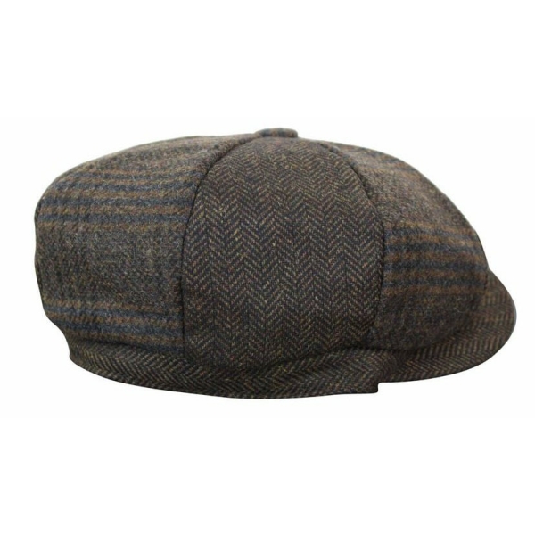 HT6325 - Mens Check Herringbone Tweed Mix Newsboy 8 Panel Hat