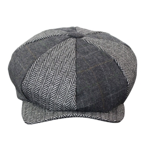 HT6325 – Mens Check Herringbone Tweed Mix Newsboy 8 Panel Hat