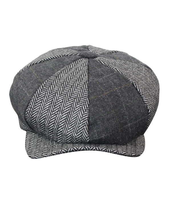 HT6325 - Mens Check Herringbone Tweed Mix Newsboy 8 Panel Hat