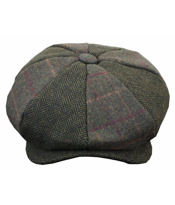 HT6325 - Mens Check Herringbone Tweed Mix Newsboy 8 Panel Hat