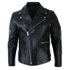 Real Leather Cross Zip Cow Hide Padded Mens Biker Jacket White Black Brando Vintage-Black
