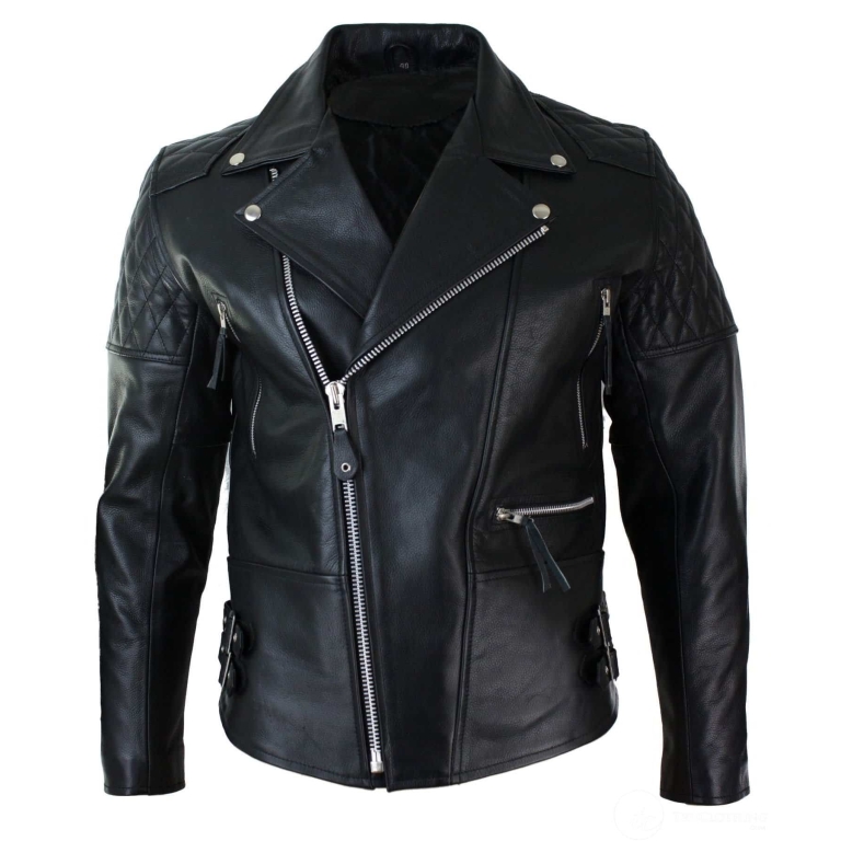 Real Leather Cross Zip Cow Hide Padded Mens Biker Jacket White Black ...