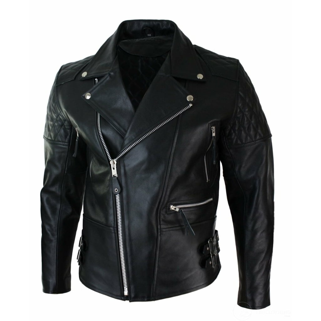 Real Leather Cross Zip Cow Hide Padded Mens Biker Jacket White Black ...