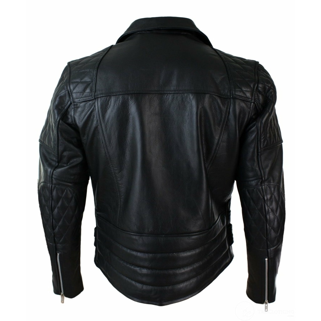 Real Leather Cross Zip Cow Hide Padded Mens Biker Jacket White Black ...