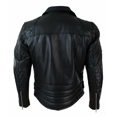 Real Leather Cross Zip Cow Hide Padded Mens Biker Jacket White Black ...