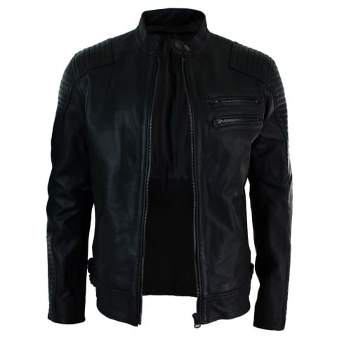 Real Leather Slim Fit Washed Black Zip Mens Biker Jacket Short Casual ...