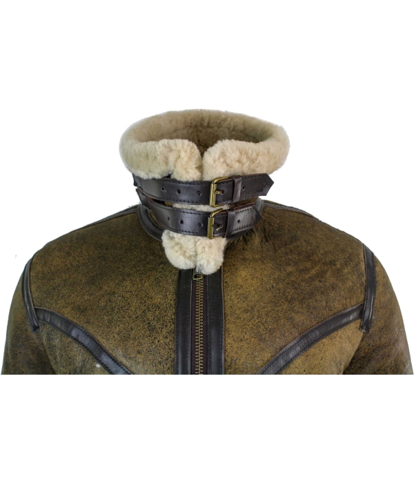 Infinity EK01 Mens Sherling Real Sheepskin Leather Viking Vintage RAF Jacket Brown Cream Fur