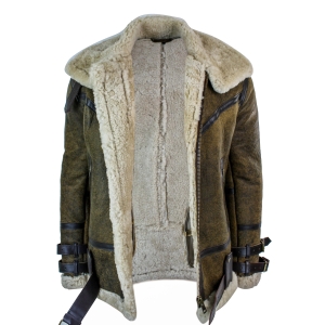 Infinity EK01 Mens Sherling Real Sheepskin Leather Viking Vintage RAF Jacket Brown Cream Fur