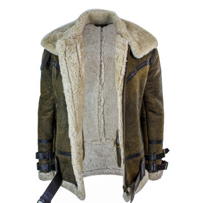 Infinity EK01 Mens Sherling Real Sheepskin Leather Viking Vintage RAF Jacket Brown Cream Fur