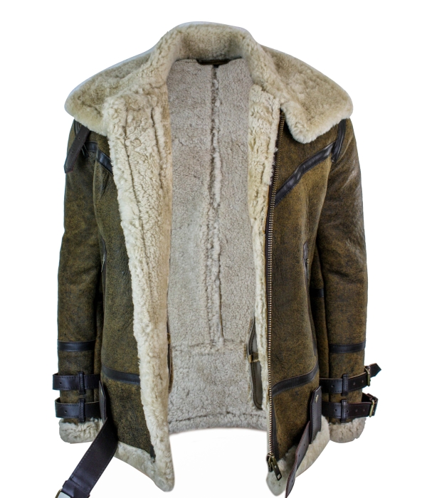 Infinity EK01 Mens Sherling Real Sheepskin Leather Viking Vintage RAF Jacket Brown Cream Fur