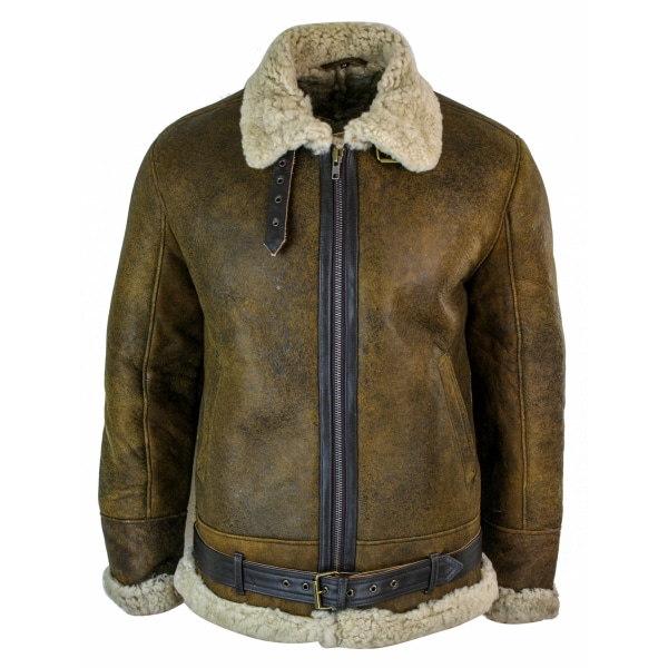 Infinity EK02 Mens Vintage Antique Sherling Sheepskin Cream Fur Air Force Pilot RAF Jacket