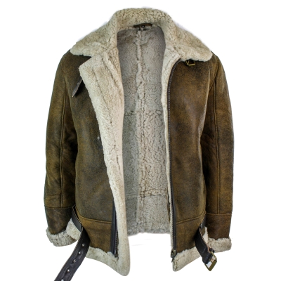 Infinity EK02 Mens Vintage Antique Sherling Sheepskin Cream Fur Air Force Pilot RAF Jacket