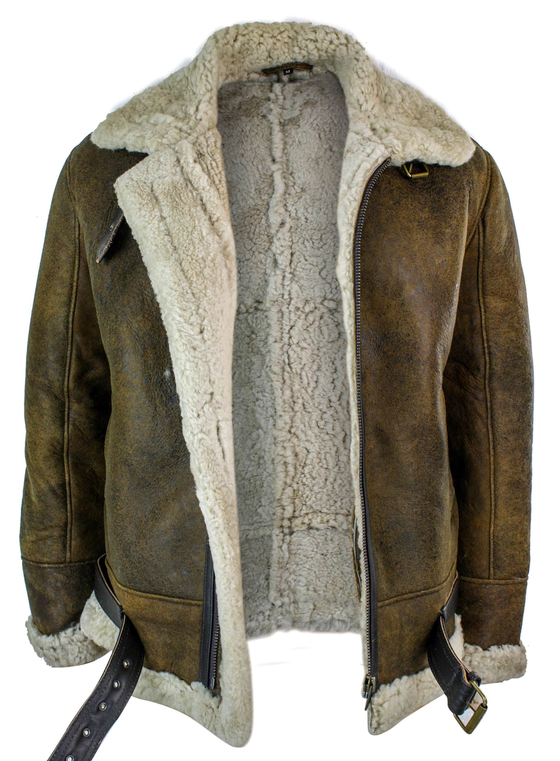 Infinity EK02 Mens Vintage Antique Sherling Sheepskin Cream Fur Air Force Pilot RAF Jacket