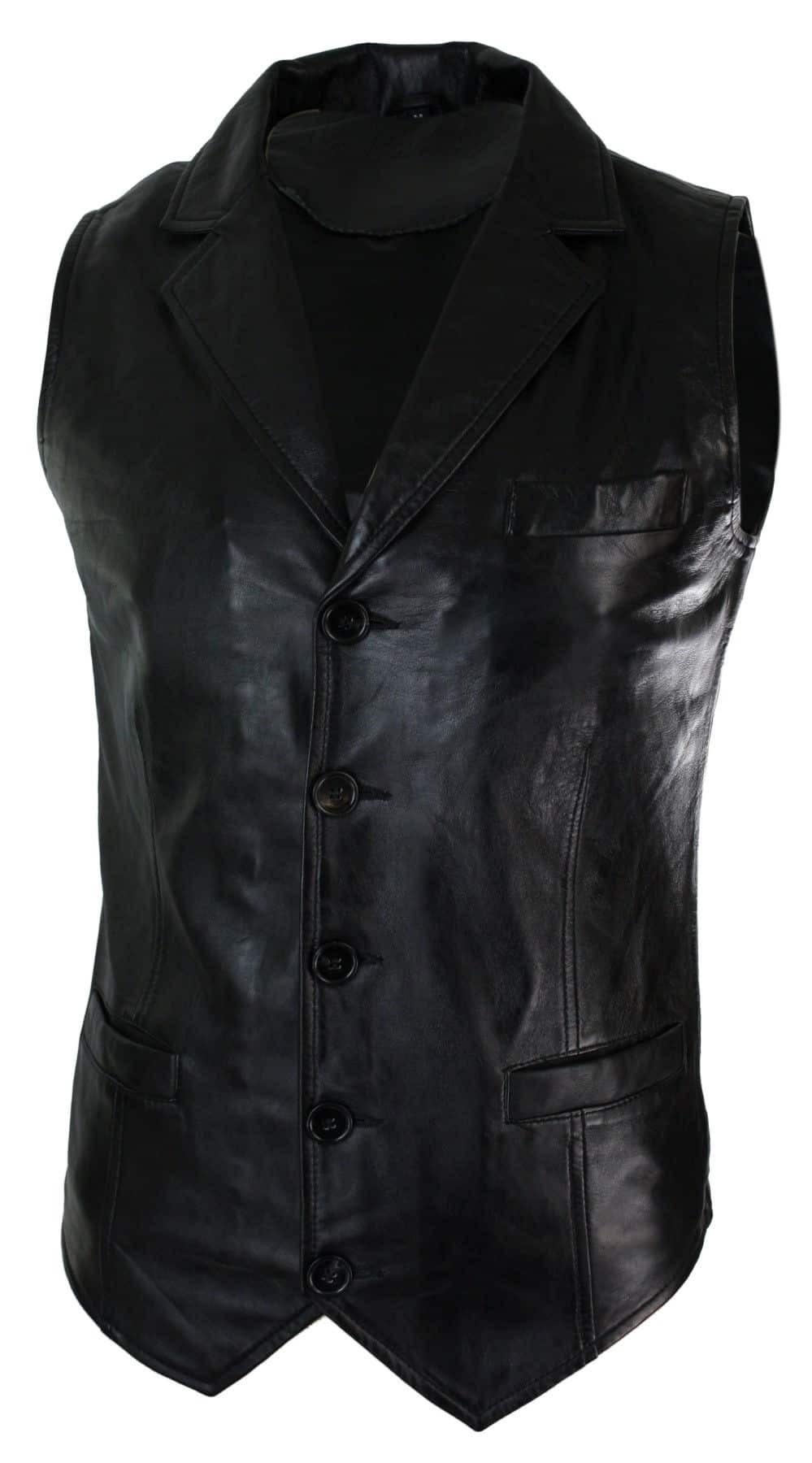 Mens Real Leather Tan Brown Black Smart Casual Gilet Waistcoat Vintage ...