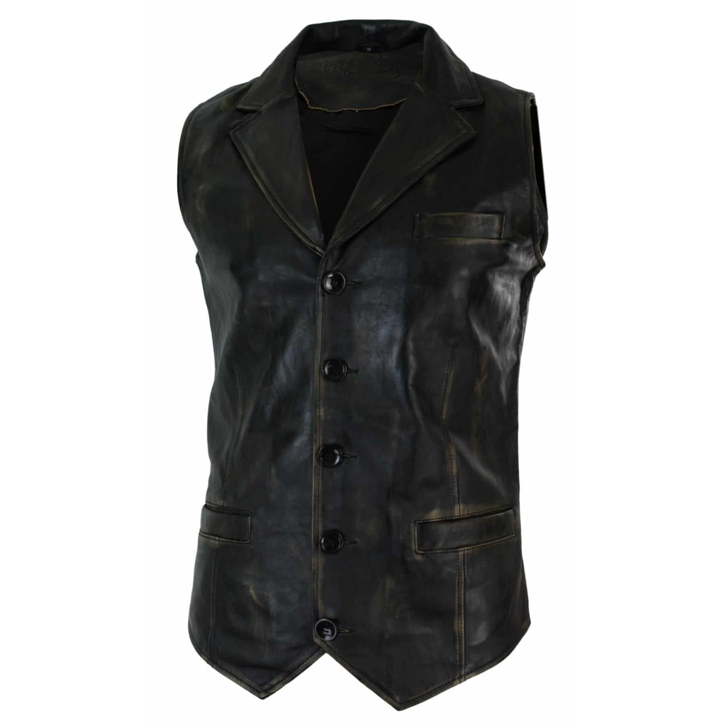 Mens Real Leather Tan Brown Black Smart Casual Gilet Waistcoat Vintage ...