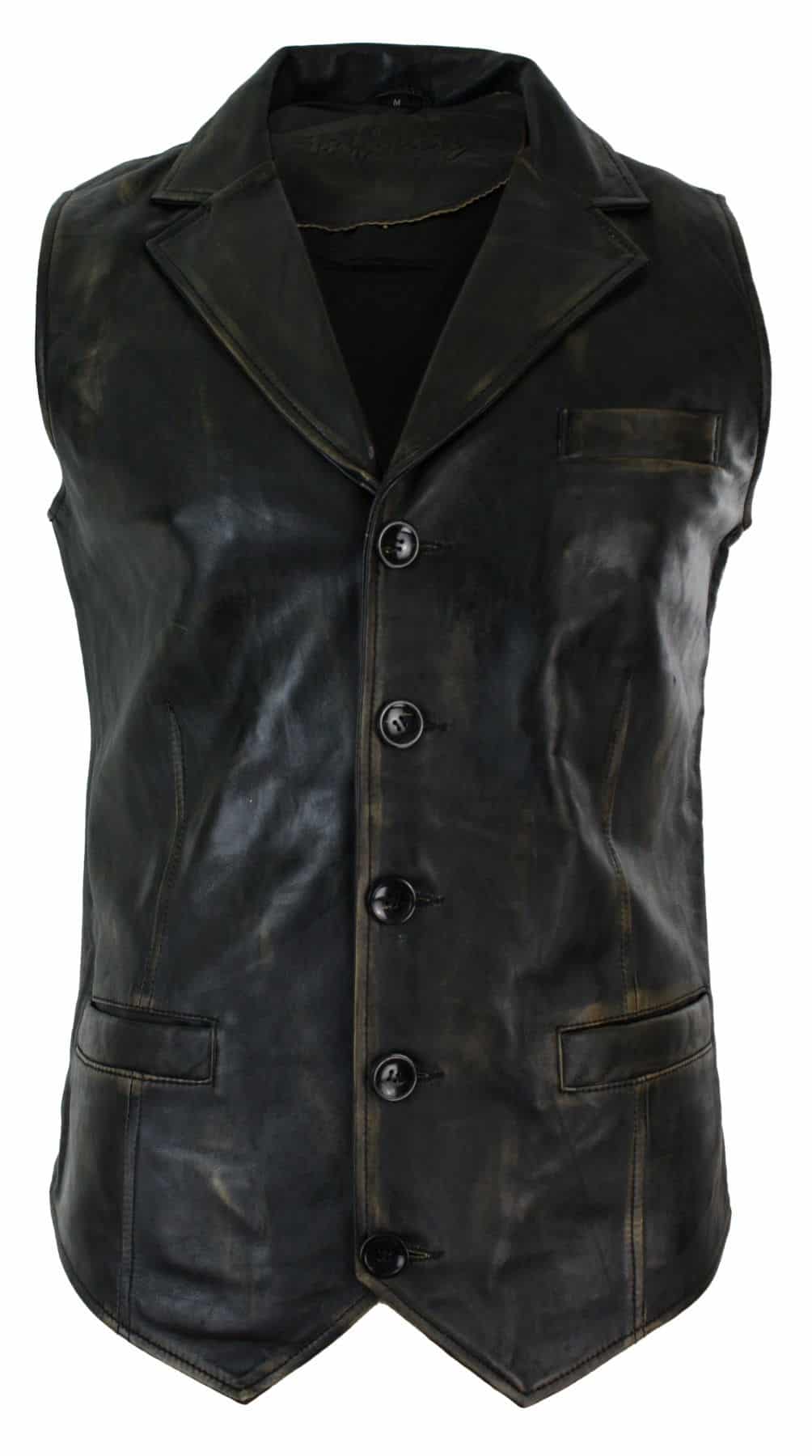 Mens Real Leather Tan Brown Black Smart Casual Gilet Waistcoat Vintage Retro-Brown: Buy Online 