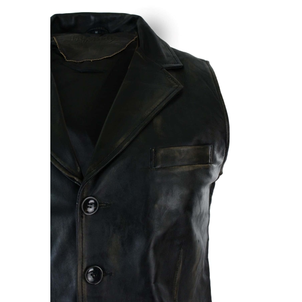 Mens Real Leather Tan Brown Black Smart Casual Gilet Waistcoat Vintage Retro-Brown