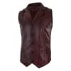 Mens Real Leather Tan Brown Black Smart Casual Gilet Waistcoat Vintage Retro-Burgundy
