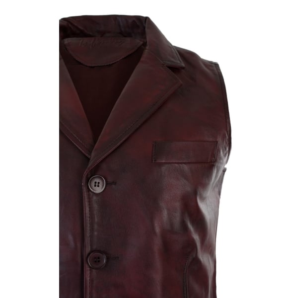 Mens Real Leather Tan Brown Black Smart Casual Gilet Waistcoat Vintage Retro-Burgundy