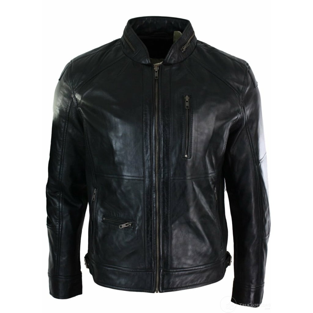 Real Leather Zipped Biker Style Smart Casual Men's Jacket Black Brown ...