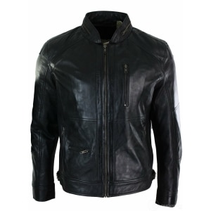 Real Leather Zipped Biker Style Smart Casual Men’s Jacket Black Brown Olive Urban-Black