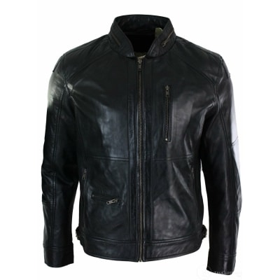 Real Leather Zipped Biker Style Smart Casual Men's Jacket Black Brown ...