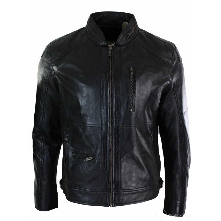 Real Leather Zipped Biker Style Smart Casual Men's Jacket Black Brown ...