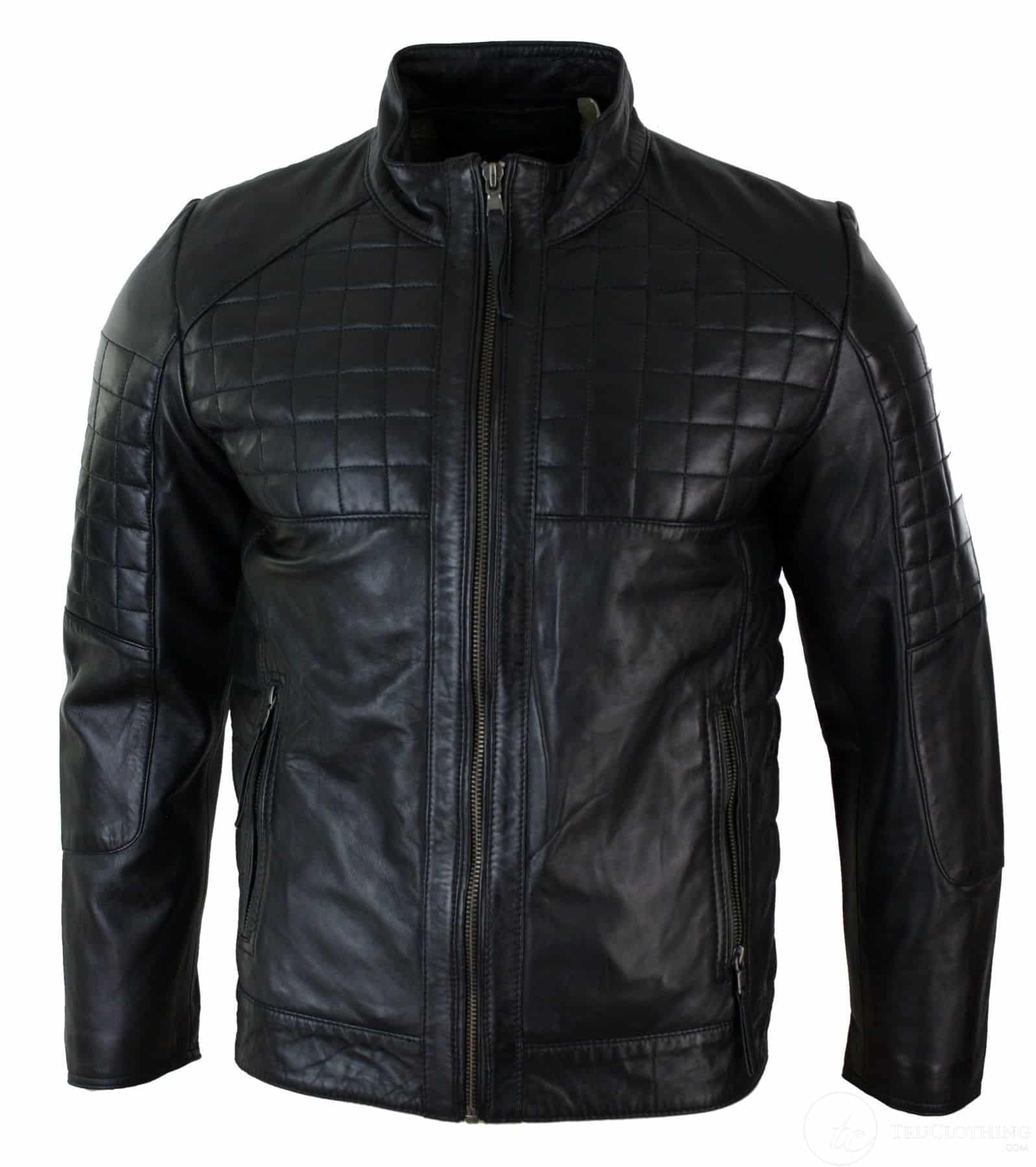 Mens Tailored Fit Real Leather Stitch Designer Real Leather Zipped ...