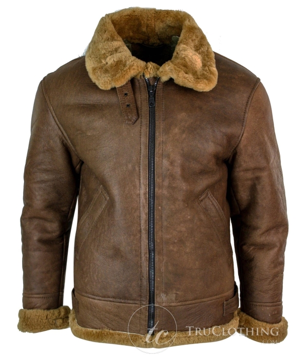 Infinity Rikardo Mens Retro Vintage Classic Real Sheepskin RAF Pilot Flying Jacket Tan Ginger Fur Zip