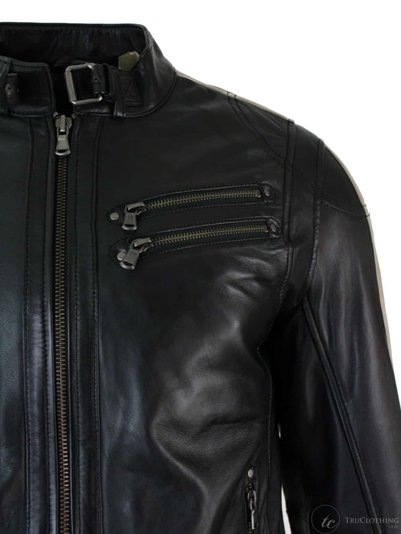 Men's Leather Biker Racing Jacket Black Short | TruClothing