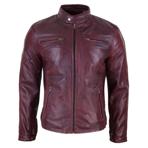 Genuine Real Leather Biker Jacket for Men - Wine Colour